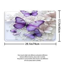 4pcs White Flower Purple Butterfly Shower Curtain Decoration Set, Modern Personality Shower Curtain Set, Bathroom Mat, Toilet Cover Blanket, Non-Slip U-Shaped Mat, Bathroom Partition Curtain, Home Decoration Accessories, Bathroom Decoration Set, Free 12 C-Hooks - 彩色 - 查看 9