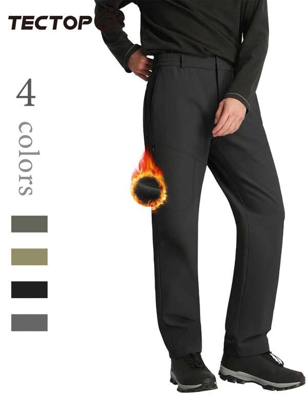 TECTOP Men Hiking Pants Thermal Lined Waterproof Insulated Softshell Pants Slim With Pockets Outdoor