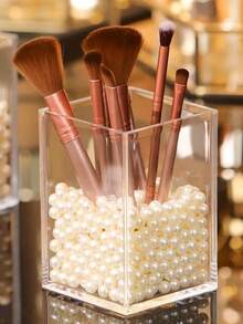 1pc Acrylic Smooth Three Compartment Brush Holder, Office Desktop Cosmetics Storage Box, Transparent Plastic Makeup Brush Holder, Toilet Vanity Storage Rack, Suitable For Brush, Eyebrow Pencil, Cosmetics Storage, Bathroom Storage, Perfume Stand ShelfBedroom Storage, Bedroom Decoration, Travel Essentials, Bathroom Accessories