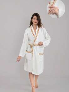 Made In Turkey – Valentis Patterned Embroidered Cotton Bathrobe Set For Women & Men – Gift Boxed – Sizes S/M & L/XL – Soft & Elegant - Red - View 2