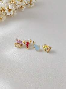 Set da 4 orecchini in stile marino con stelle marine e tartarughe, gioielli esquisiti e carini con cristalli di zirconia ipoallergenici, per decorazione quotidiana e regalo per le donne