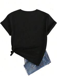 Camiseta de manga corta con estampado de paisaje y letras para el verano, estilo STREET STYLE - New York City, EMPIRE STATE, LIBERTY, BROOKLYN, camisetas gráficas para mujer - Negro - Ver 2