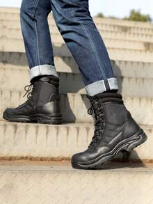 Men's Military Tactical Work Boots Leather Motorcycle Combat Boots - Black - View 4