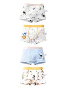 4 عبوات من سراويل الملاكمة الفضائية الكرتونية للأولاد ملابس داخلية ناعمة قابلة للتنفس وقابلة للكسر & ldquo؛ مجموعة ملابس داخلي للأطفال ذات قصة منتظمة