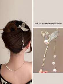 1pc Elegant Niche Cat Eye Crystal Tassels Hair Clip, Simple Vintage Floral Hairpin, Suitable For Hanfu/Cosplay, Hair Accessories Hair Bun Hair Bun Maker Bun Hair Piece Hair Styling Pins, School Stuff