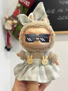Clothes Only For Labubu 17cm Blind Box 1st/2nd Generation Hanging Charm Sitting Series Doll Outfit, Plaid Skirt And Headband Set