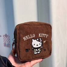 Sanrio 1pc Corduroy Fabric Hello Kitty Embroidered Girl's Square Lipstick Case, High Quality Portable Makeup Pouch, Student Earphone Coin Purse Toiletry Bag, Autumn/Wintertravel Essentials For Vacation Summer Holiday Back To School School Stuff Bag For School Travel Bag For Women Makeup Bag For Travel
