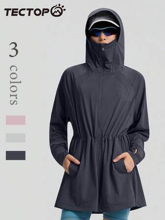 TECTOP Women's Outdoor Sun Protection Hoodie, UPF200+, Mid-Length With Drawstring Waist, Breathable & Cool, Spring/Summer