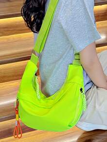 女士手提包带肩带，时尚轻便防水牛津布斜挎包，休闲单肩学生/通勤饺子包，多口袋街头风格大容量单肩托特包