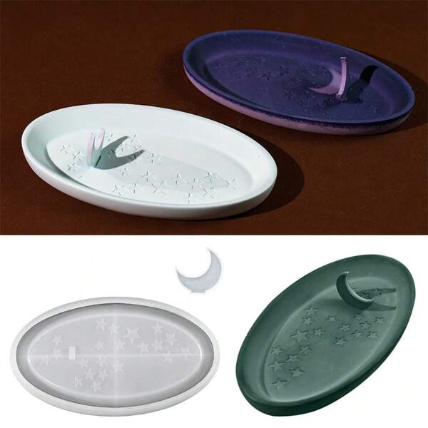 DIY Epoxy Resin Silicone Molds, Oval Moon & Star Jewelry Display Tray, Mirror Glass Candle Holders, Resin Molds