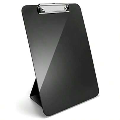 Officemate  Plastic Free Standing Clipboard With Easel Back Lightweight Portable Writing Foldable Clip Board For School Office Home Restaurant Black 83039