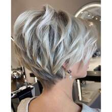 MShort Platinum Grey Pixie Cut With Curtain Bang Bob Wig For Women Synthetic Side Part Shaggy Wig With Ombre Platinum Gray Hair6001 - 1B60 - View 1