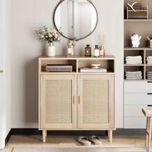 Credenza a buffet, mobile da cucina in rattan con 2 ante, mobile moderno per sala da pranzo, soggiorno, ingresso, bar, tavolo consolle per l'arredamento della casa.