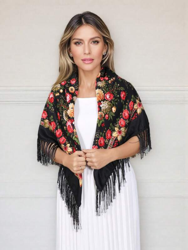 NAAMLOOS Foulard casual imprimé fleurs de 43,3 po (110 cm), châle carré pour femmes, hijab musulman, convient à toutes les saisons