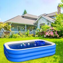 Extra große 3-lagige blau-weiße Boden PVC Schwimmbecken - rechteckiges Erwachsenenbecken für Outdoor, mit lebendiger Eisoberfläche, verstärktes Design für Haltbarkeit und Sicherheit, ideal für Sommerurlaub, Strandspiel und Familienspaß (mehrere Größen erhältlich, ohne Zubehör)