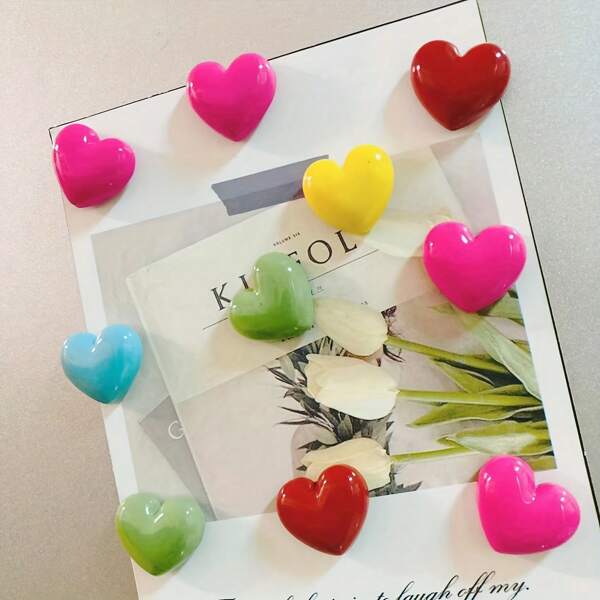 10 Colorful Heart-Shaped Refrigerator Magnets, Heart-Shaped Decorative Stickers, Suitable For Kitchens, Offices, Whiteboards, Cabinets And Dishwashers - Elegant Home Decoration And Ideal Mother's Day Gift, Party Small Gift (Random Colors)