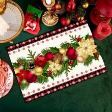 4pcs/6pcs,Home Decor, Christmas Theme, Printed Linen Placemats With Patterns Of Christmas Deer And Christmas Bells, Table Mats, Suitable For Dining Tables, Versatile Seasonal Decoration In Spring, Summer, Autumn, Winter, Modern Style Washable Table Mat, Heat-Resistant, Stain Resistant, Room Decoration, Table Mat, Coaster, Kitchen Table Mat, Party Decoration, Home Decoration, Ideal Christmas Gift - Multicolor - View 27