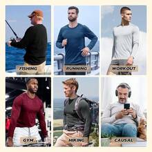 7 Pack Long Sleeve Shirts For Men - Quick Dry Moisture Wicking Sun Protection UV UPF T-Shirts For Fishing Workout Gym - 1-màu đen thạch nam, xám đậm, xanh đậm, xám nhạt, xanh quân đội, xanh đậm, rượu vang - Xem 8
