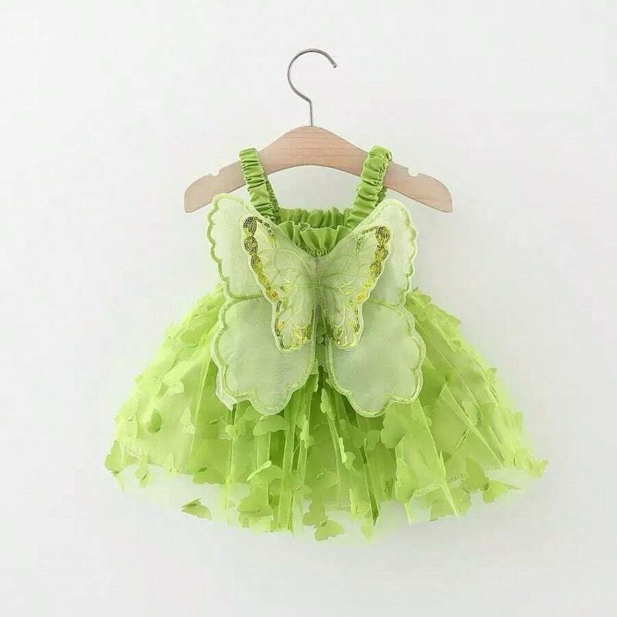 Angel Wing Princess Dress For Girls, Shiny Sequin Party, Summer Fairy Costume - 綠色 - 查看 1