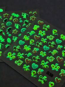 3 Sheet Glue In The Dar Nail Stickers For Women And Little Girls - 9 Sheets 3D Self-Adhesive DIY Nail Art Decoration Set Including Unicorn Butterfly Cherry Dino Nail Decals For Woman Kids Girls Nail Supplies