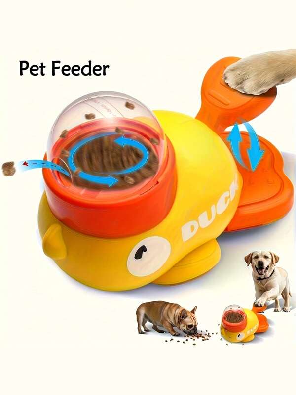 Interactive Duck-Shaped Pet Feeder Toys - Orange Beak & Foot Design Durable Plastic Puzzle Feeder, Battery-Free, Engages Small To Large Pets With Fun Dispensing Game, Sturdy Pet Toys, Pet Feeding Station, Playful Pet Design, Easygrip Handle