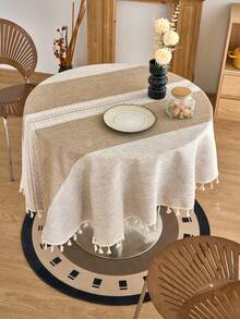 1pc American Farmhouse Style Tablecloth, Coffee Brown Striped Embroidered Tassel Decorative Cloth, Multi-Functional Cover For Coffee Tables, Office Desks, Parties, Weddings, Home Decor, All Season - Coffee Brown - View 11