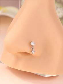 1PC Dangle Nose Stud Simple Style Shiny CZ L Shape Nose Pin For Women Gold/Silver Color Piercing Jewelry Dangling Nose Rings Exquisite Party Jewelry - L158 - View 9