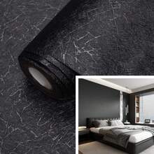 1卷黑色丝绸质感自粘壁纸，复古乙烯基材质，适用于厨房、浴室、客厅墙面、家具翻新，自粘可移除壁纸，尺寸为15.7英寸 x 393.7英寸 / 196.8英寸 / 118.1英寸 / 39.3英寸，适用于卧室、客厅墙面装饰。 - 黑色 - 查看 1