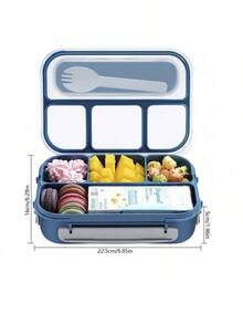 1PC Simple Lunch Box, Divided Lunch Box, Office Worker, Student, Kindergarten, Home, Outdoor, Thermal Lunch Box, Meal Box - Blue - View 2