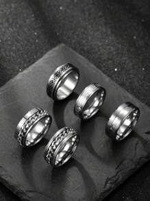 5 Stücke modisches Design Ring Set aus Edelstahl mit Textelementen in Römischer Schrift, geeignet für Herren und Damen für den täglichen Gebrauch, Feiertage, Verlobung, Dating, Hochzeit