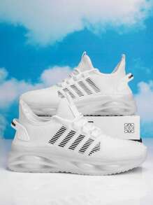 Men's Tennis Shoes, Outdoor Fitness Gym Running Shoes, Breathable Comfortable Lace-Up Basketball Sneakers, Fashion Running Shoes, Sports Shoes For Spring & Autumn - White - View 3