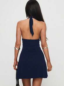 Elegant Fashion Deep V-Neck Sleeveless Mini Dress, New Summer Model - Blue - View 2