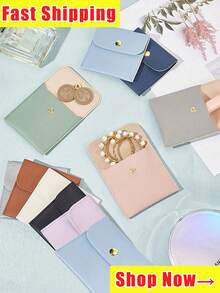 White Silver Pink Black Faux Leather Jewelry Pouches With Snap Closure Jewelry Storage Bag - Luxurious Gift Bags For Earrings, Necklaces, Bracelets, And Rings - Perfect For Storage & Pieceaging ﻿ Back To School For Women Storage Organizer Travel Essentials Back To School Dormitory Storage Fall Decor - Multicolor - View 10