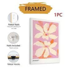 1 件无框粉色背景墙艺术装饰，橙色叶子和白色花瓣帆布印刷 - 柔和花卉抽象家居装饰，非常适合客厅、卧室、办公室或餐厅，无框海报，现代农舍风格，室内使用，客厅艺术 | 现代农舍装饰 | 无框艺术品，墙面装饰 - 彩色 - 查看 13