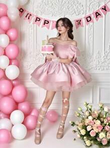 Elegant Pink Bow Decor Short Dress, Teen Girl Dresses For Wedding, Prom, Graduation, Birthday Party, Christmas