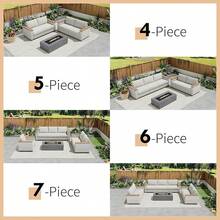 Rattan Wicker Patio Furniture Set With Washable Cushions, Durable Outdoor Sectional Sofa For Lawn, Backyard, And Garden Relaxation, Beige - 88"+63" - 查看 7