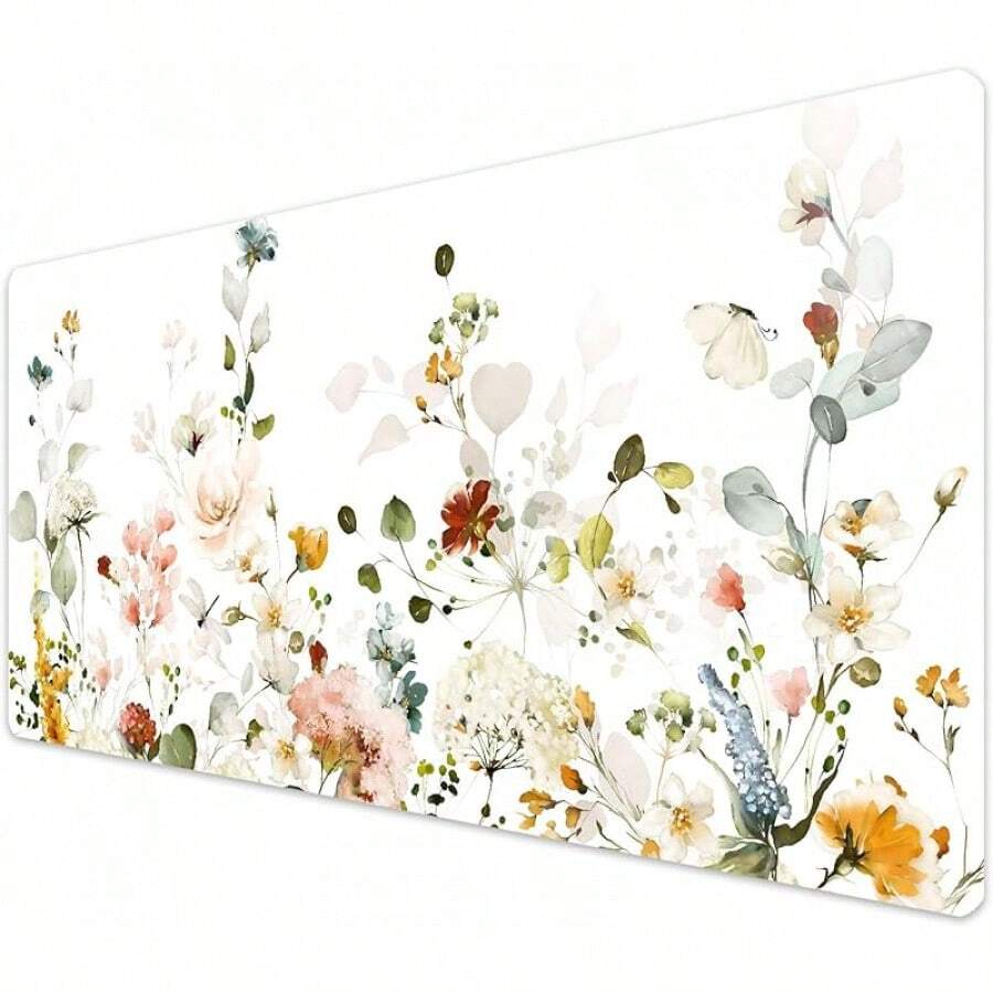 French KOKO Desk, Large Desk Pad Large Mouse Pad Cute Desk Accessories Home Office Essentials XL Desk Desk Pad Keyboard Mouse Desk Pads On Top Of Desks Computer Pink Floral Women Girls - 花白色 - 查看 1