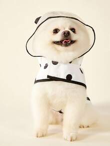 PETSIN 1 件圆点熊猫耳朵设计黑色边缘防水雨衣，适合猫狗雨天外出