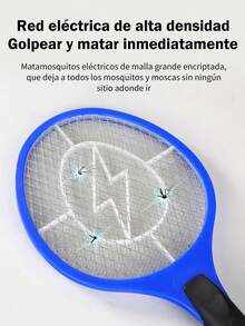1 pieza raqueta eléctrica mata mosquitos y moscas recargable con luz led protección portátil eficaz resistente batería larga duración uso interior exterior para hogar camping jardín funcionalidad premium - Azul - Ver 7