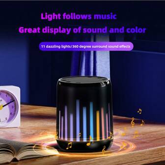 1800mAh Wireless Speaker With Rhythm Lighting & Stereo Sound, Wireless, USB-C Charging, Long Playtime, Button Control, Desktop Speaker For Smartphone/Tablet, Portable Wireless Speaker