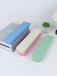 1pc Portable Cutlery Box, Small & Medium Size Makeup Brush, Knife, Fork, Spoon, Chopsticks Box, Pencil Box With Lid, Colorful Storage Box, Essential Travel Cutlery Set, Suitable For Halloween, Christmas Gifts