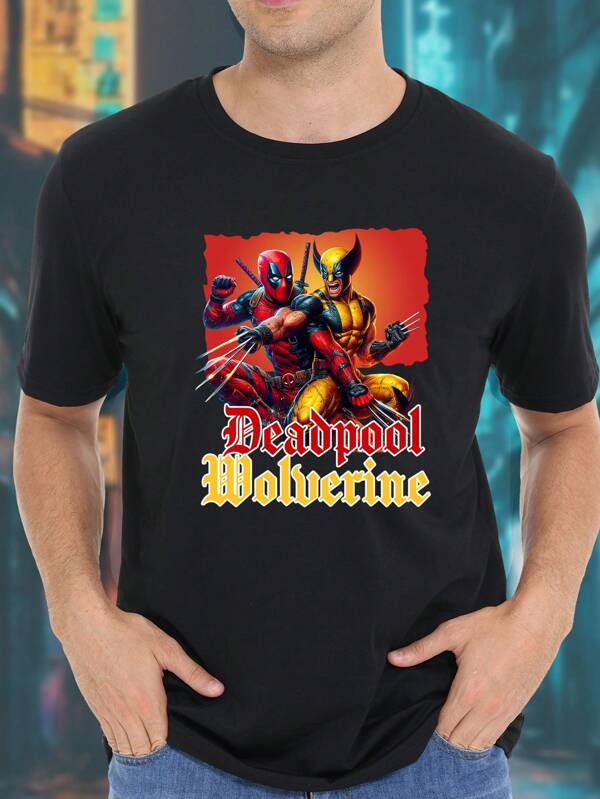 Disney American Hero Themed Round Neck T-Shirt For Men, Summer Loose Casual Streetwear Couple Style