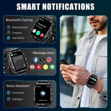 EIGIIS Smartwatch militar para hombre (contesta y realiza llamadas), resistente al agua hasta 5 ATM, reloj táctico robusto, pantalla HD de 1,96 pulgadas, monitor de ritmo cardíaco y sueño, más de 100 modos deportivos, monitor de actividad física, compatible con Android e iOS.