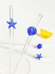 1/2/4 件可爱卡通玻璃吸管，带蓝色贝壳/海星饰物，适用于水杯，易于清洁且可重复使用的饮用吸管，适用于冷饮、奶茶、咖啡、果汁、冰沙、厨房、餐厅、鸡尾酒会、返校、送给女朋友/男朋友、父母、朋友的礼物、节日用品。 - 款式1 - 查看 6