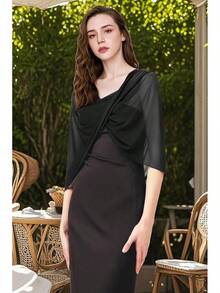 Coucoland Shawl Wraps Women - Sheer Chiffon Shawl Elegant Soft Wraps Evening Dress Wedding - 黑色 - 查看 2