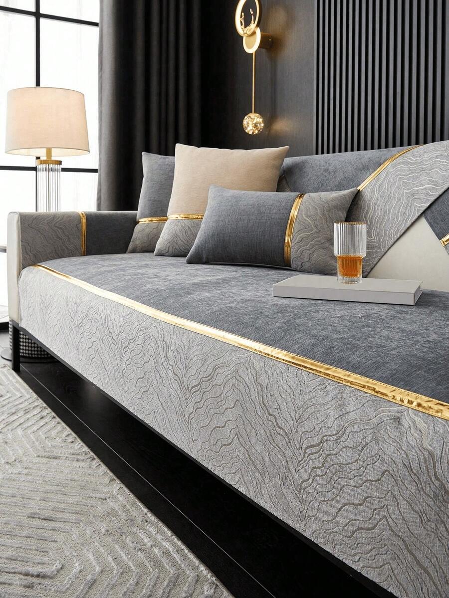 1 件现代防滑雪尼尔休闲沙发垫 - 四季可机洗沙发套，轻奢高端，适合 1/2/3/4 座沙发，可携带宠物