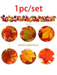 人造植物 1 件/套秋季枫叶花环，5.6 英尺人造枫叶秋季花环，悬挂秋季藤蔓，适用于餐桌秋季门框、感恩节、室内外装饰、秋季装饰、感恩节装饰 - 彩色 - 查看 4