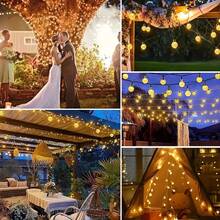 CasaBella 15 m 90 LED serie de luces navideñas solares decoración exterior navidad Christmas navideño guirnalda solar vintage impermeable bola cristal IP65 tiras luces patio jardín reuniones fiesta burbuja luz led decoración navideña solar jardín exterior - Dorado - Ver 5