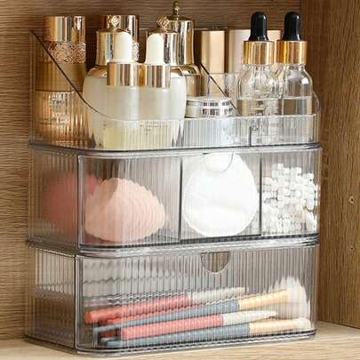 1 件/亚克力化妆品收纳盒 - 化妆品和珠宝的整理和收纳盒 - 大号透明化妆品收纳盒，适用于梳妆台、浴室、大学宿舍、衣柜、书桌