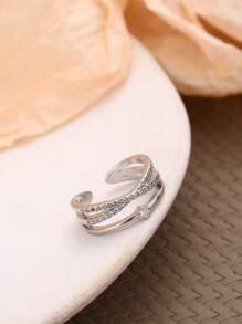 Nooxian 1 pezzo Anello regolabile da sposa, stile elegante e chic, anello di fidanzamento di lusso in rame con croce e zirconia cubica per donna